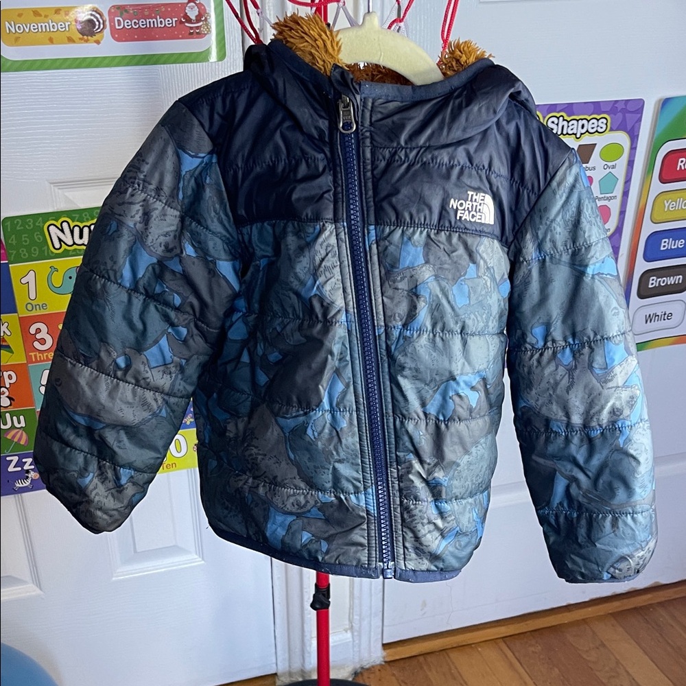 The North Face Kids' Navy and Blue Patterned Jacket Reversible